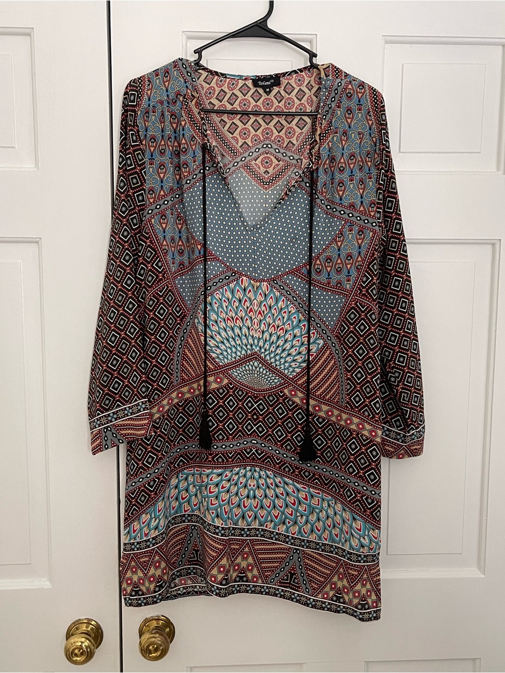 Tolani Multicolor Geometric & Paisley Print Tunic Dress - Teal, Rust, Black